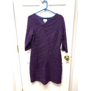 Donna Morgan Purple Dress, Offset V Neck, Lined, Textured Pattern, NWT, size 14